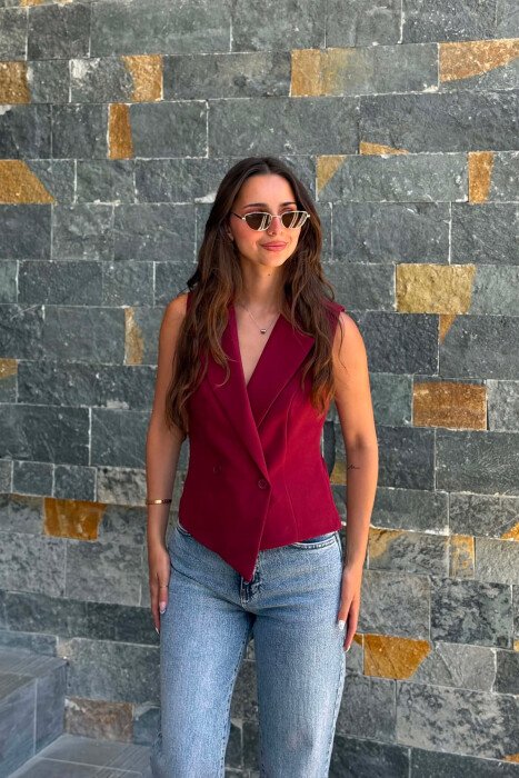 ONE COLOR TWO BUTTONS WOMAN VEST BURGUNDY/VISHNJE - 1