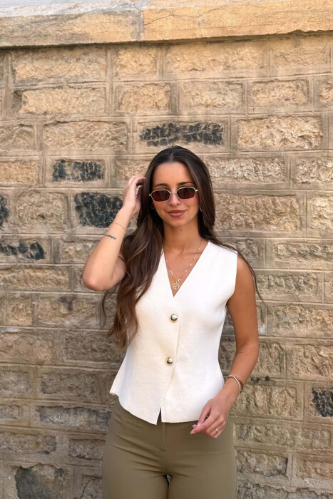 ONE COLOR TWO BUTTONS WOMAN VEST CREAM/KREM - 1