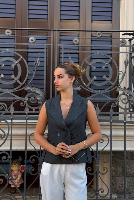 ONE COLOR TWO BUTTONS WOMAN VEST DARK GREY/GEE 