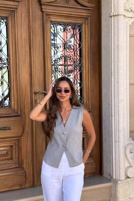 ONE COLOR TWO BUTTONS WOMAN VEST LIGHT GREY/GZ - 3