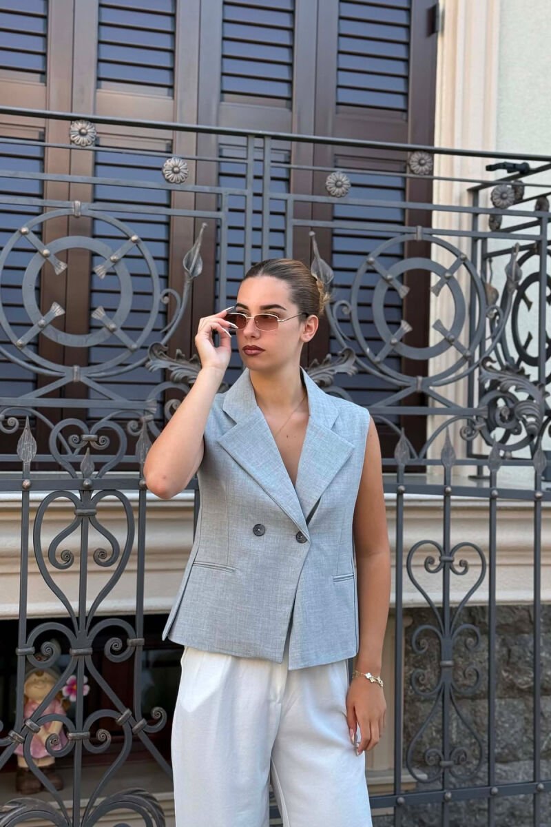 ONE COLOR TWO BUTTONS WOMAN VEST LIGHT GREY/GZ - 3