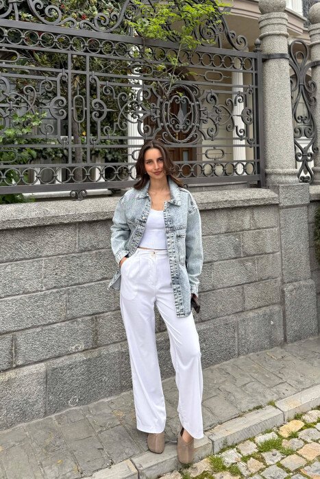 ONE COLOR TWO FRONT POCKETS DENIM WOMAN JACKET BABY BLUE/BLU BY - 1