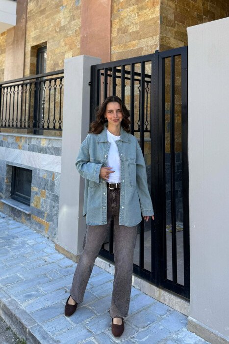 ONE COLOR TWO FRONT POCKETS DENIM WOMAN JACKET LIGHTBLUE/BZ - KLAUDIO FASHION