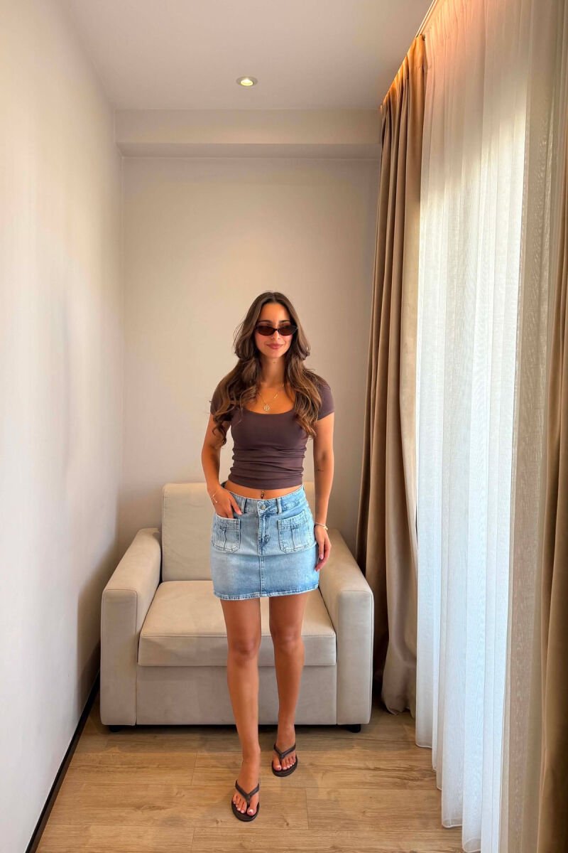 ONE COLOR TWO FRONT POCKETS DENIM WOMAN SKIRT LIGHTBLUE/BZ - 1