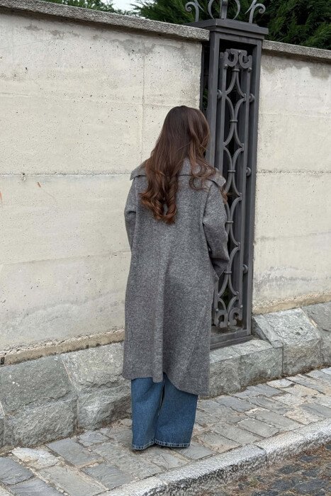 ONE COLOR TWO FRONT POCKETS WOMAN CARDIGAN DARK GREY/GEE - 3