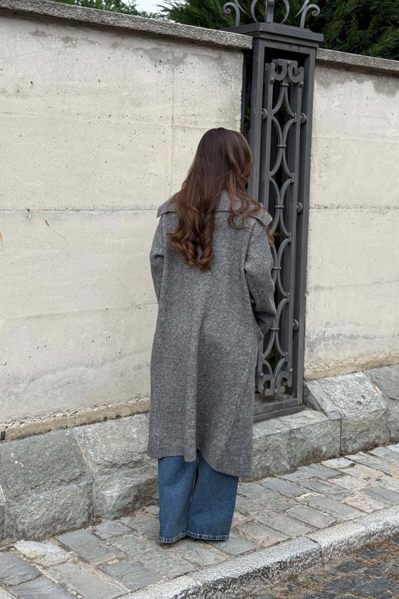 ONE COLOR TWO FRONT POCKETS WOMAN CARDIGAN DARK GREY/GEE - 3