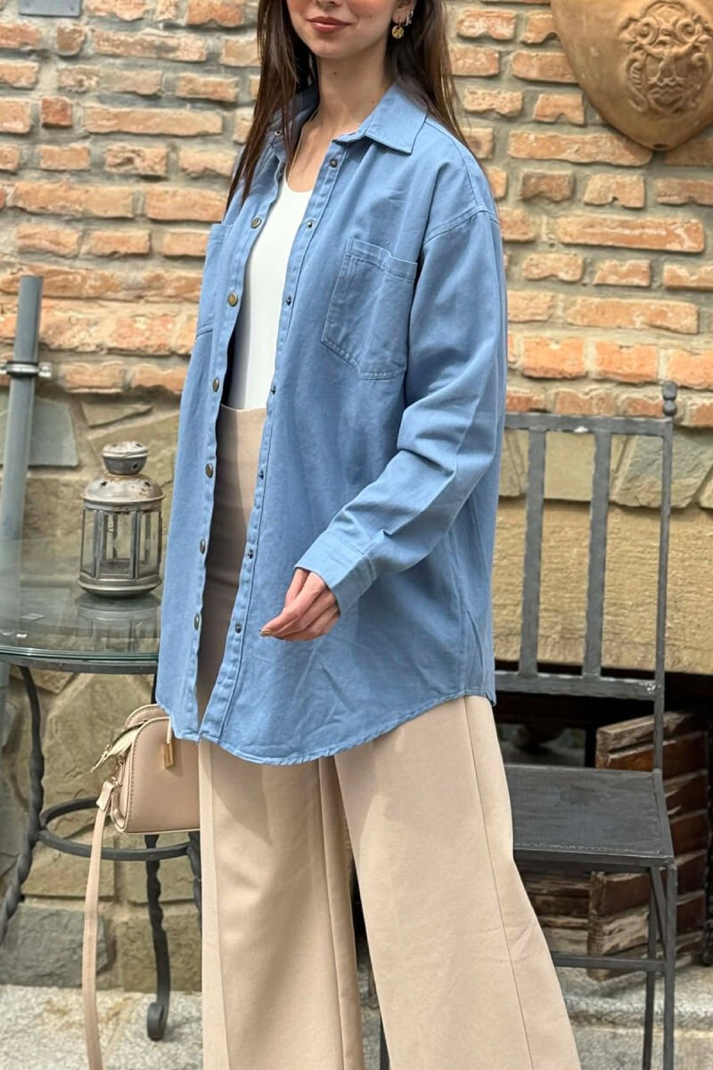 ONE COLOR TWO FRONT POCKETS WOMAN SHIRT LIGHTBLUE/BZ - 5