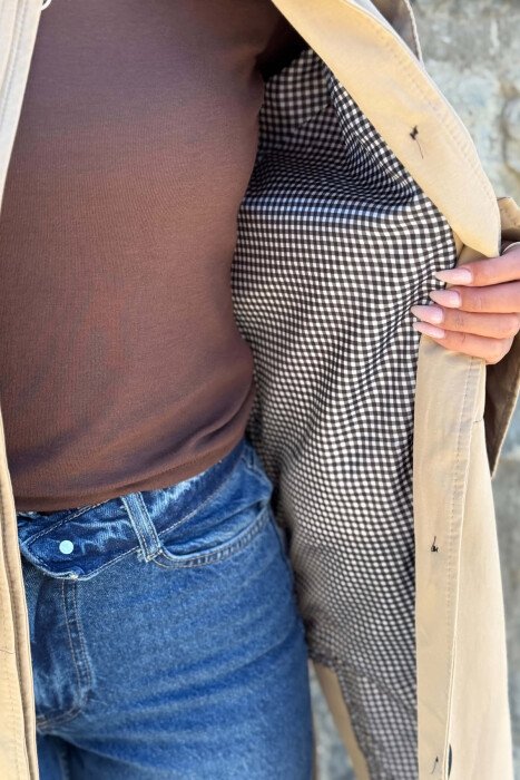 ONE COLOR TWO FRONT POCKETS WOMAN TRENCH COAT BEIGE/BEZHE - 6