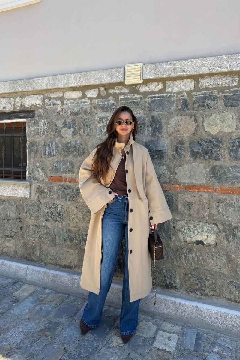 ONE COLOR TWO FRONT POCKETS WOMAN TRENCH COAT BEIGE/BEZHE - 7