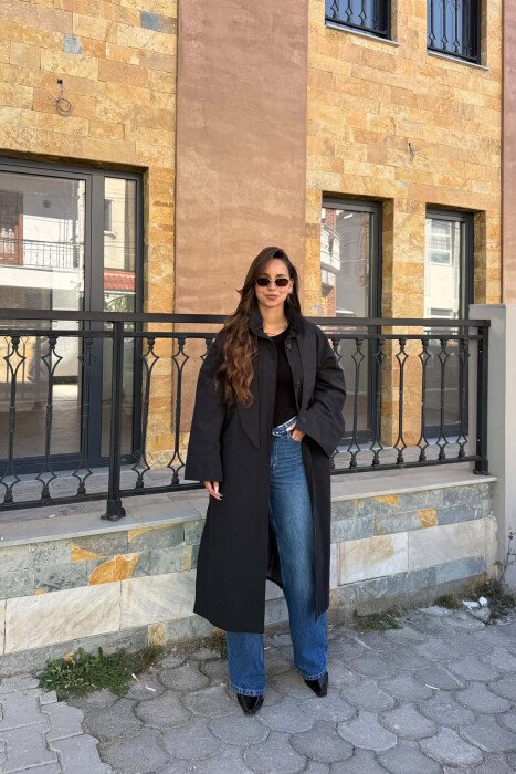ONE COLOR TWO FRONT POCKETS WOMAN TRENCH COAT BLACK/ E ZEZE 