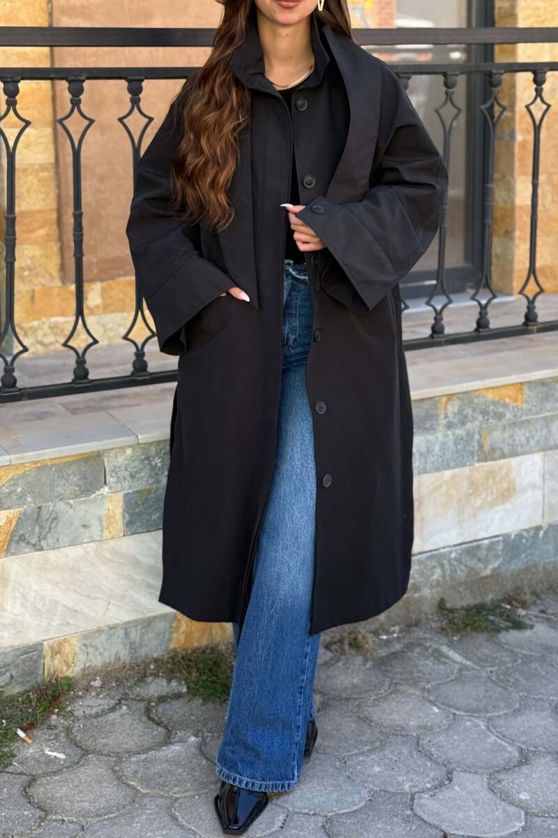 ONE COLOR TWO FRONT POCKETS WOMAN TRENCH COAT BLACK/ E ZEZE - 3