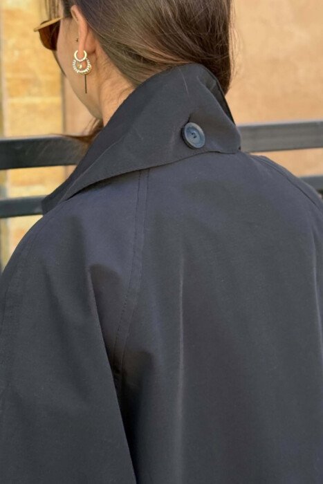 ONE COLOR TWO FRONT POCKETS WOMAN TRENCH COAT BLACK/ E ZEZE - 4