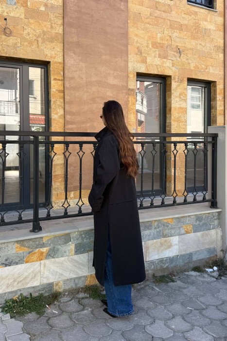 ONE COLOR TWO FRONT POCKETS WOMAN TRENCH COAT BLACK/ E ZEZE - 5