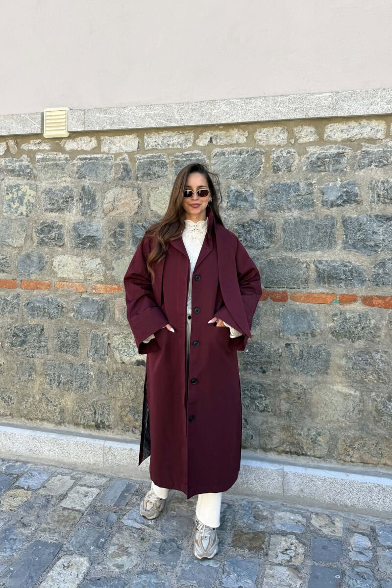 ONE COLOR TWO FRONT POCKETS WOMAN TRENCH COAT BURGUNDY/VISHNJE - 1