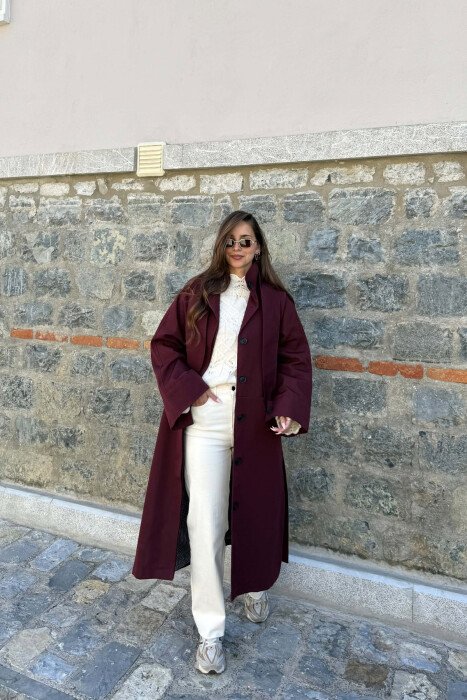 ONE COLOR TWO FRONT POCKETS WOMAN TRENCH COAT BURGUNDY/VISHNJE - 2