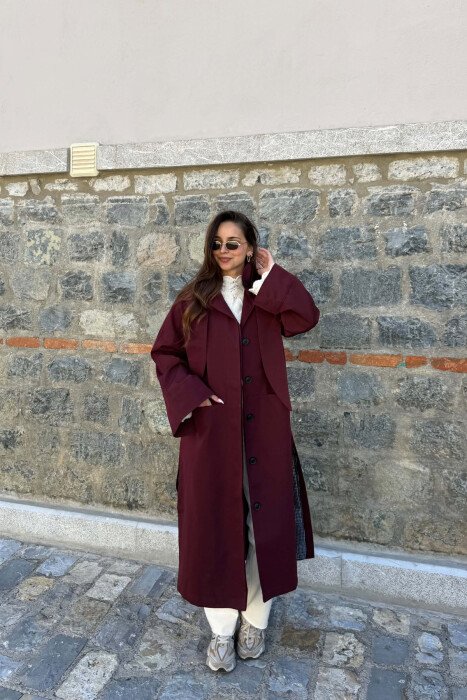 ONE COLOR TWO FRONT POCKETS WOMAN TRENCH COAT BURGUNDY/VISHNJE - 3