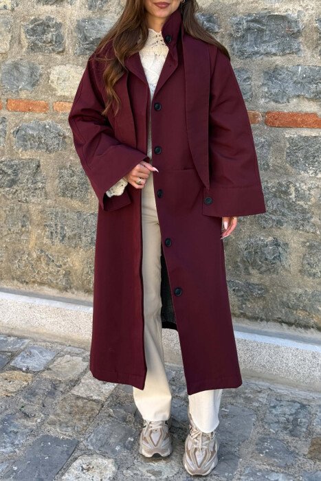 ONE COLOR TWO FRONT POCKETS WOMAN TRENCH COAT BURGUNDY/VISHNJE - 4
