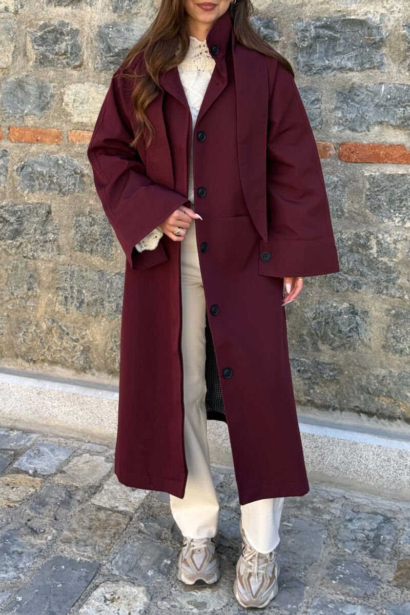 ONE COLOR TWO FRONT POCKETS WOMAN TRENCH COAT BURGUNDY/VISHNJE - 4