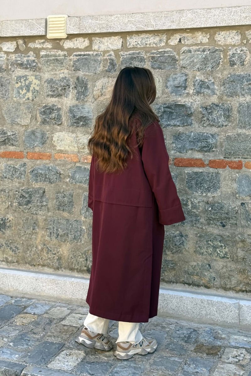 ONE COLOR TWO FRONT POCKETS WOMAN TRENCH COAT BURGUNDY/VISHNJE - 5