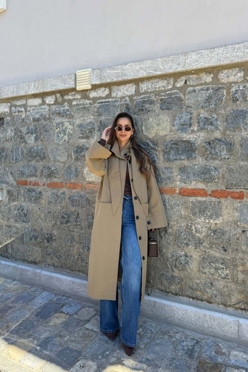 ONE COLOR TWO FRONT POCKETS WOMAN TRENCH COAT KHAKI / KAKI - 1