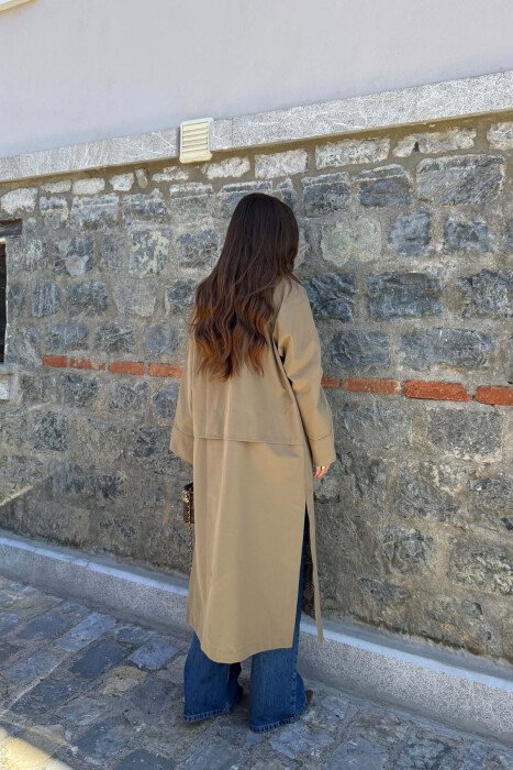 ONE COLOR TWO FRONT POCKETS WOMAN TRENCH COAT KHAKI / KAKI - 2