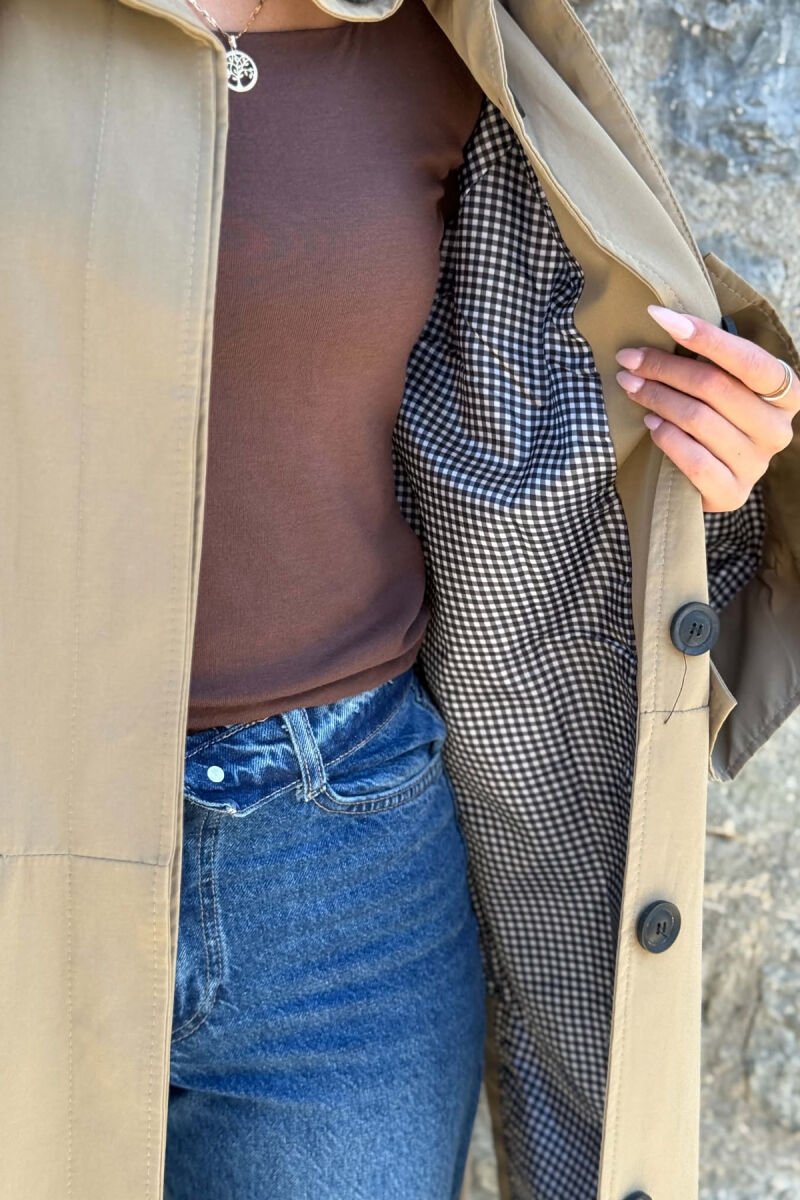 ONE COLOR TWO FRONT POCKETS WOMAN TRENCH COAT KHAKI / KAKI - 3