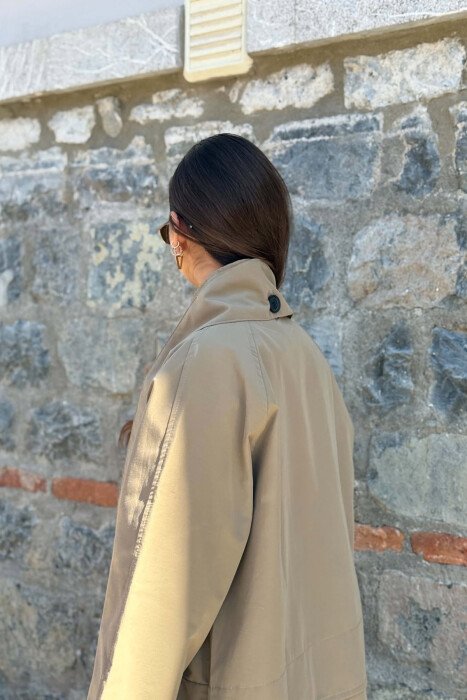 ONE COLOR TWO FRONT POCKETS WOMAN TRENCH COAT KHAKI / KAKI - 4