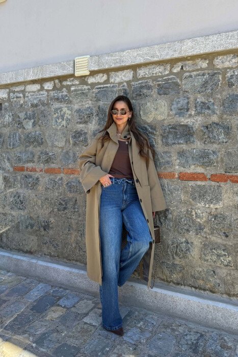ONE COLOR TWO FRONT POCKETS WOMAN TRENCH COAT KHAKI / KAKI - 6