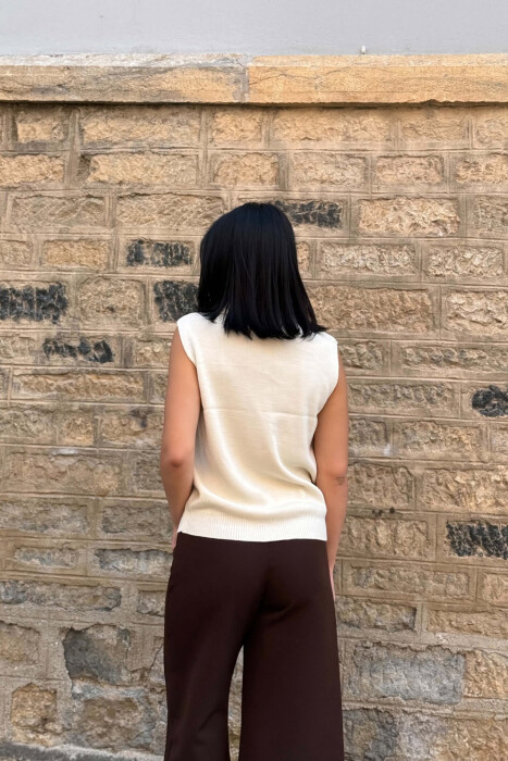 ONE COLOR TWO FRONT POCKETS WOMAN VEST CREAM/KREM - 3