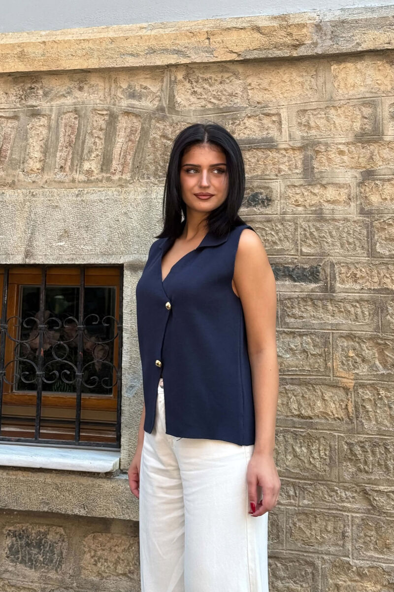 ONE COLOR TWO GOLD BUTTONS WOMAN VEST BLUE/BLU - 4