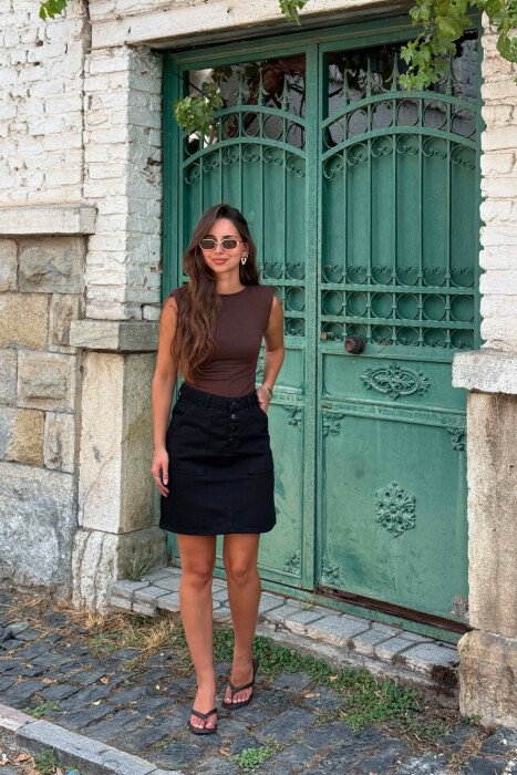 ONE COLOR TWO POCKET WOMAN SKIRT BLACK/ E ZEZE - 