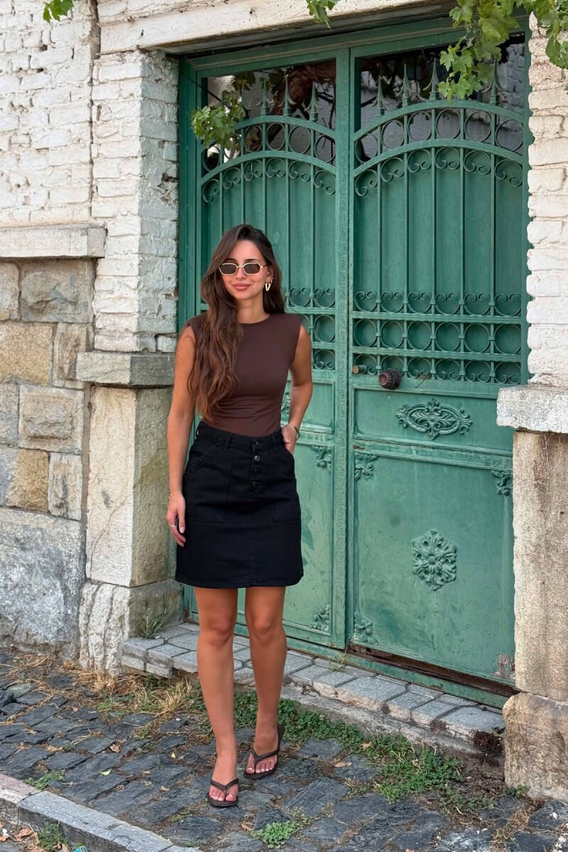 ONE COLOR TWO POCKET WOMAN SKIRT BLACK/ E ZEZE - 1
