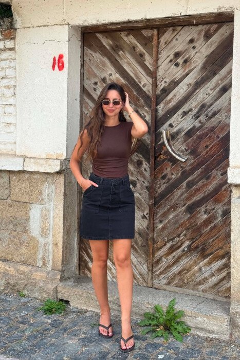 ONE COLOR TWO POCKET WOMAN SKIRT DARK GREY/GEE - 