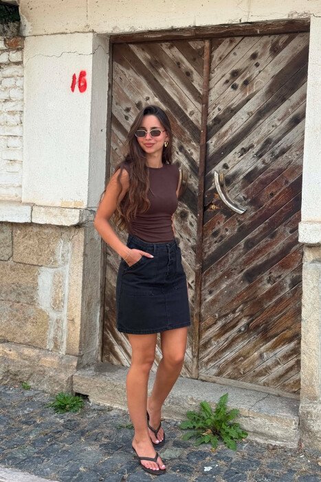ONE COLOR TWO POCKET WOMAN SKIRT DARK GREY/GEE - 2