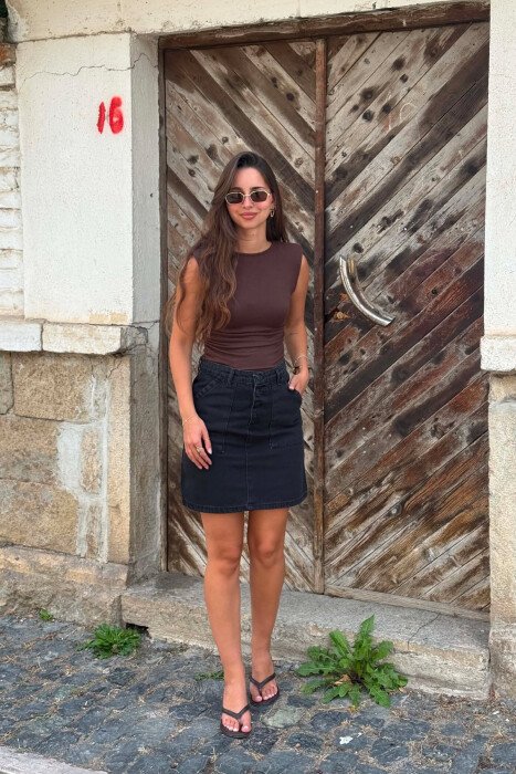 ONE COLOR TWO POCKET WOMAN SKIRT DARK GREY/GEE - 6