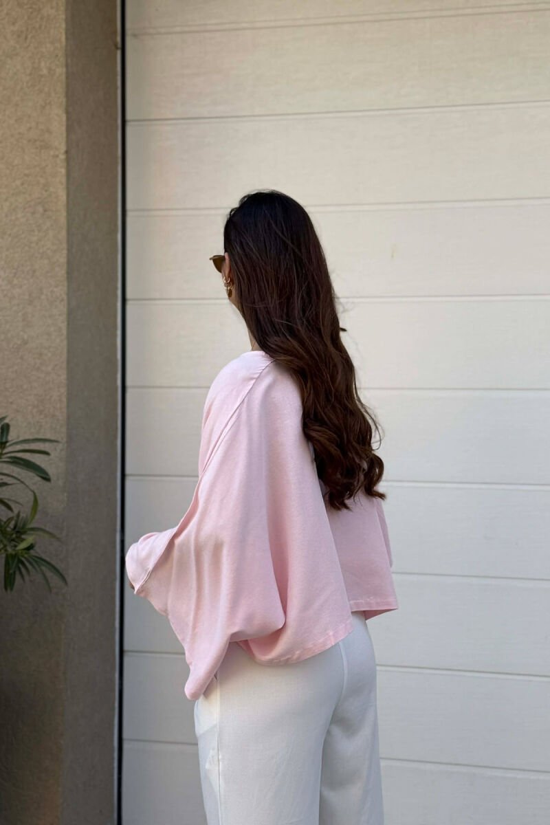 ONE COLOR V-NECK CROP WOMAN SHIRT PINK/ROZE - 2