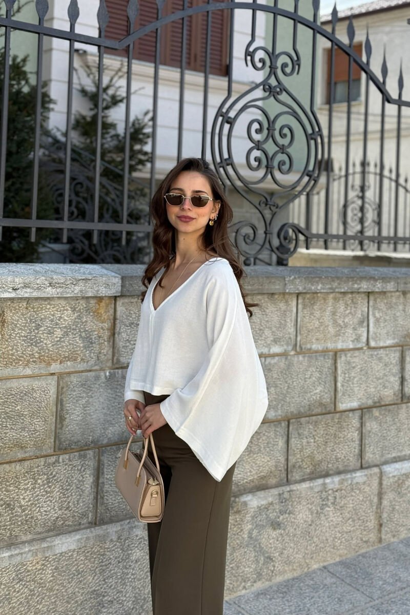 ONE COLOR V-NECK CROP WOMAN SHIRT WHITE-E BARDHE - 2