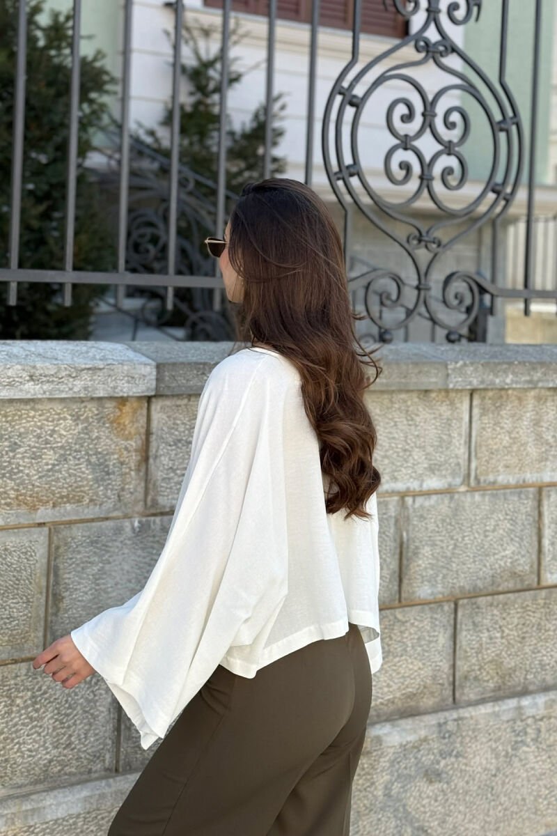 ONE COLOR V-NECK CROP WOMAN SHIRT WHITE-E BARDHE - 3