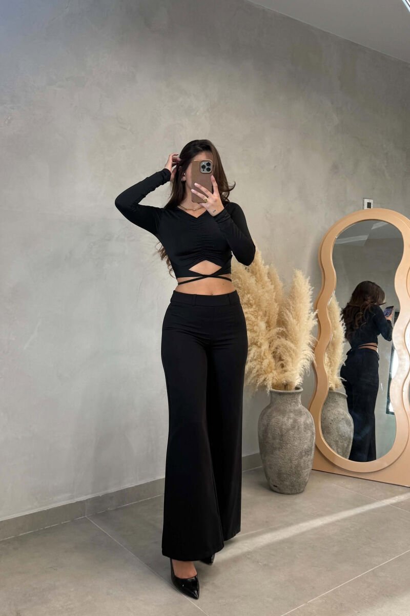 ONE COLOR V NECK CROPPED WOMAN SWEATSHIRT BLACK/ E ZEZE - 4
