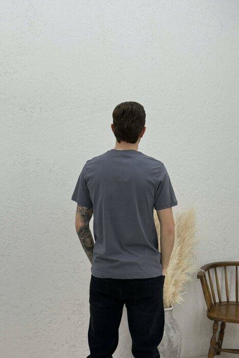 ONE COLOR V NECK MEN T-SHIRT DARK GREY/GEE - 4