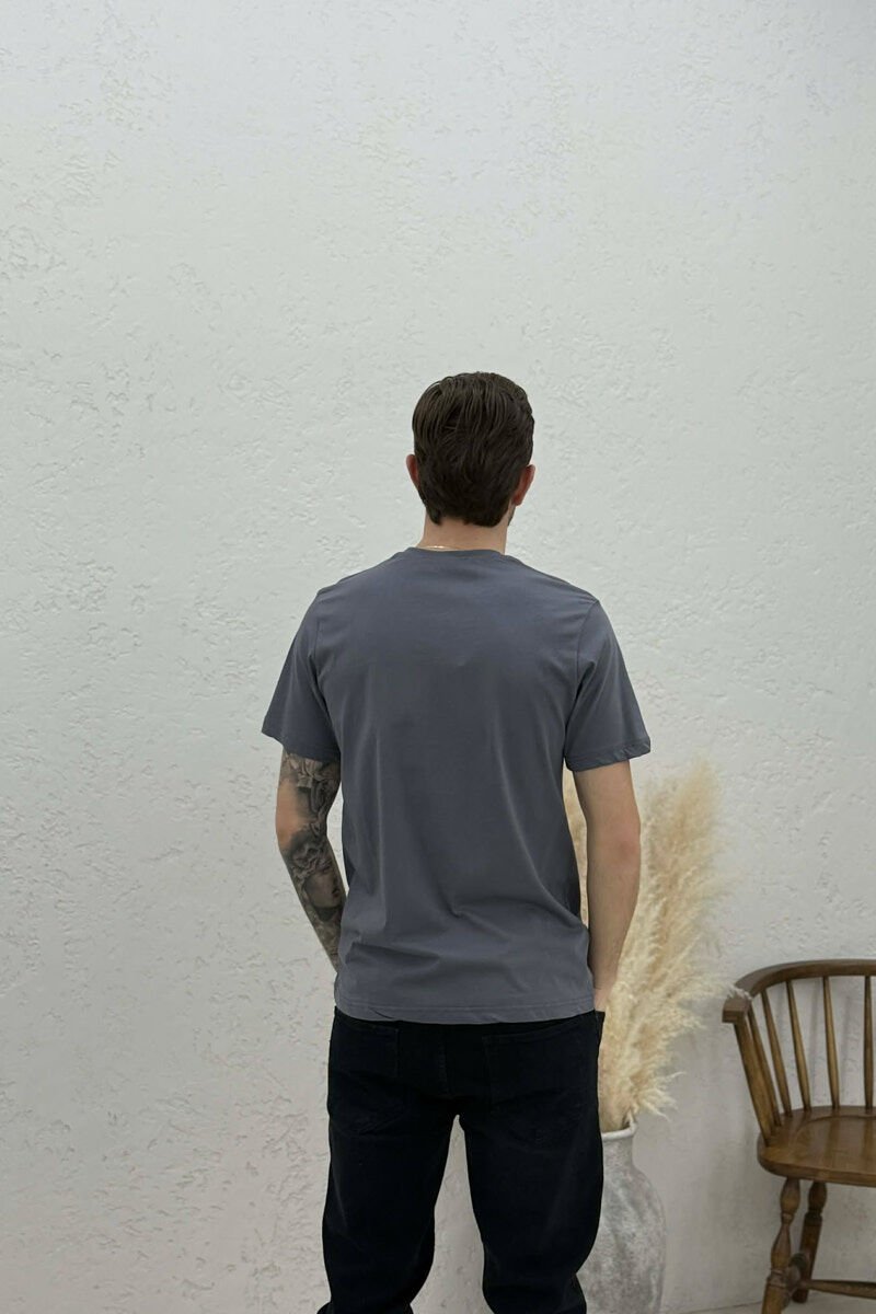 ONE COLOR V NECK MEN T-SHIRT DARK GREY/GEE - 4