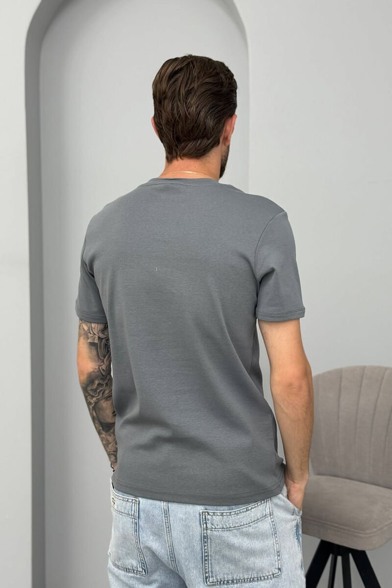 ONE COLOR V NECK MEN T-SHIRT GREY/GRI - 2