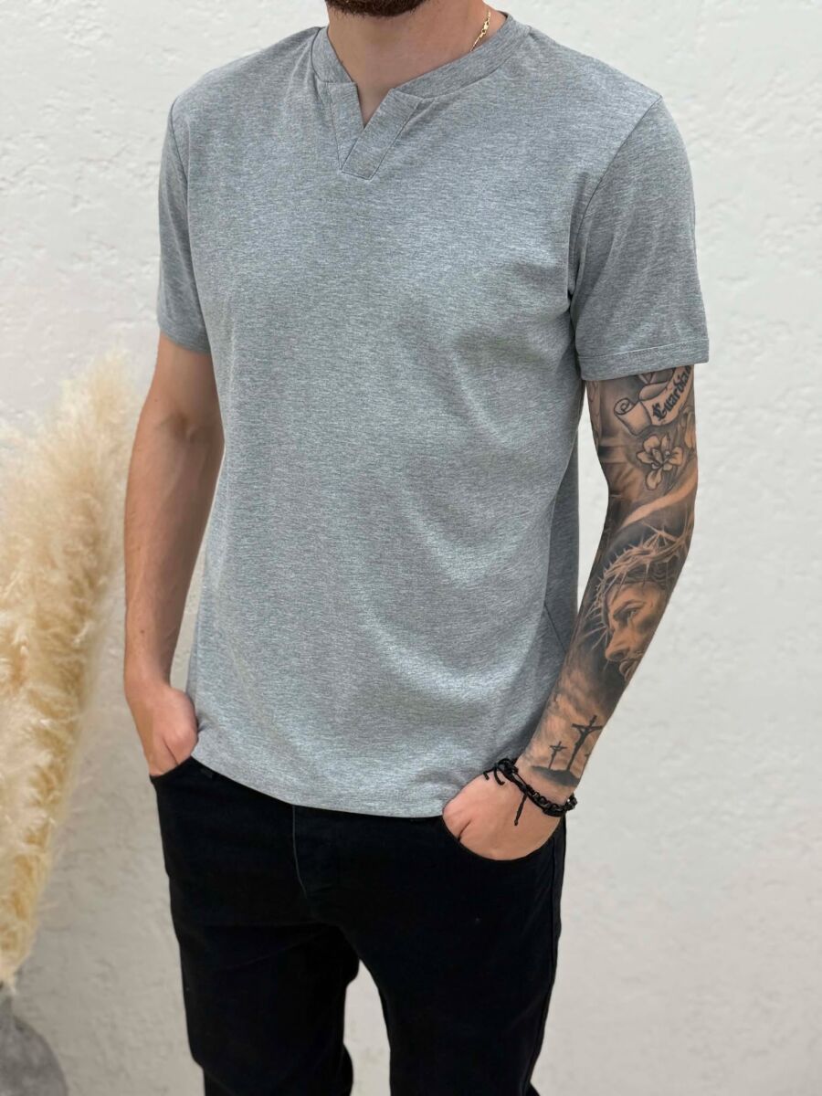 ONE COLOR V NECK MEN T-SHIRT LIGHT GREY/GZ - 2