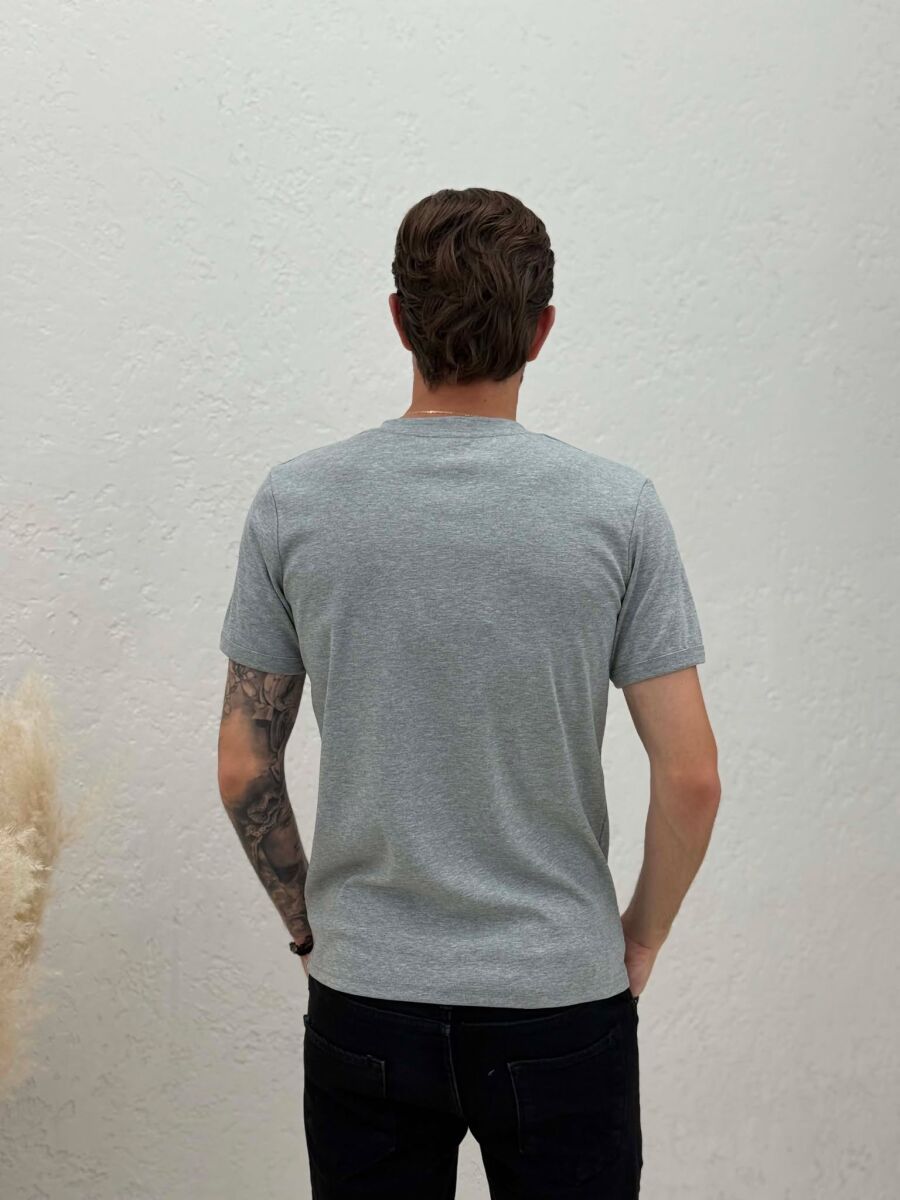 ONE COLOR V NECK MEN T-SHIRT LIGHT GREY/GZ - 4