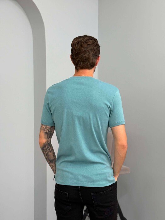 ONE COLOR V NECK MEN T-SHIRT LIGHTBLUE/BZ - 2