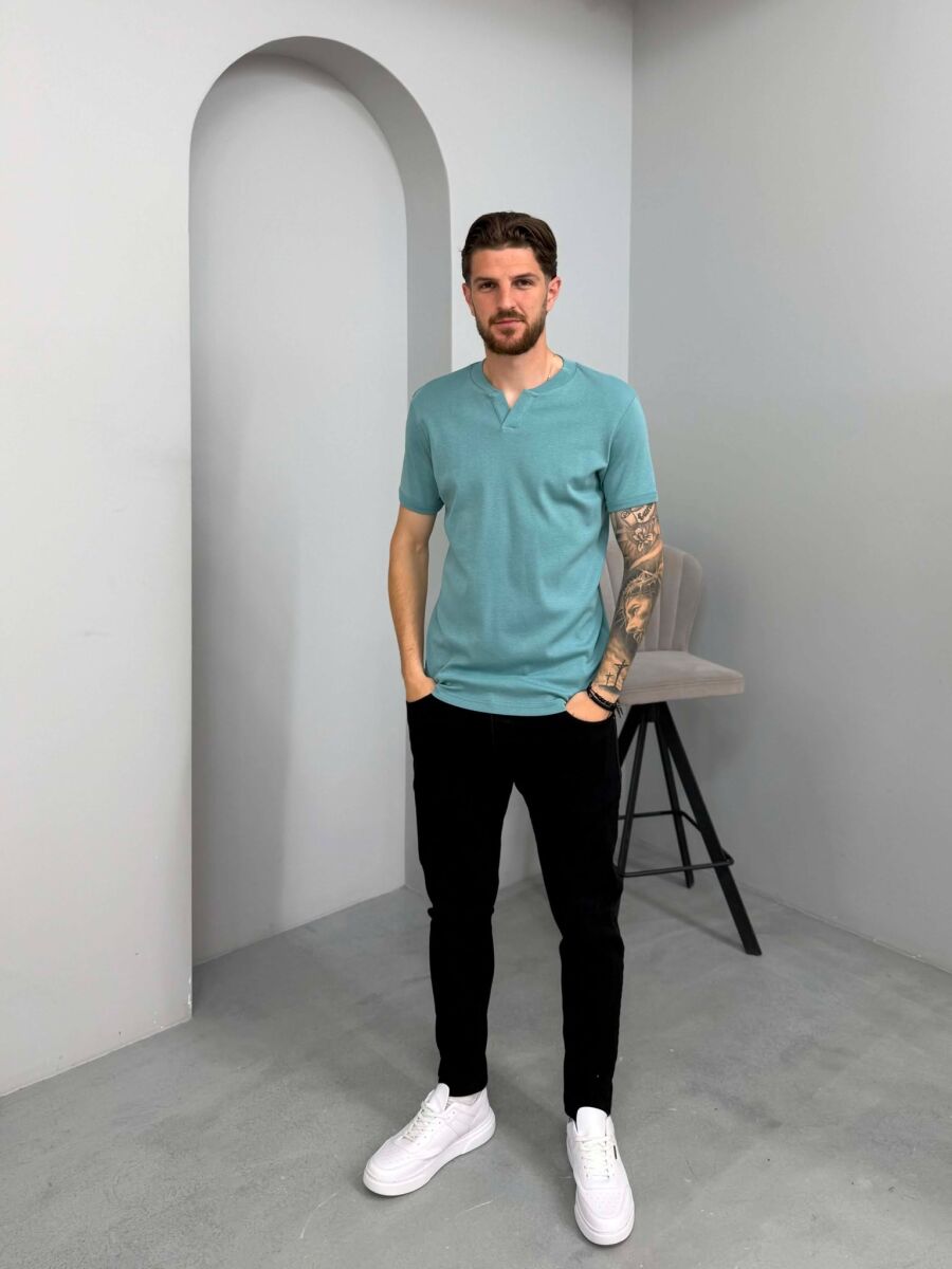ONE COLOR V NECK MEN T-SHIRT LIGHTBLUE/BZ - 3