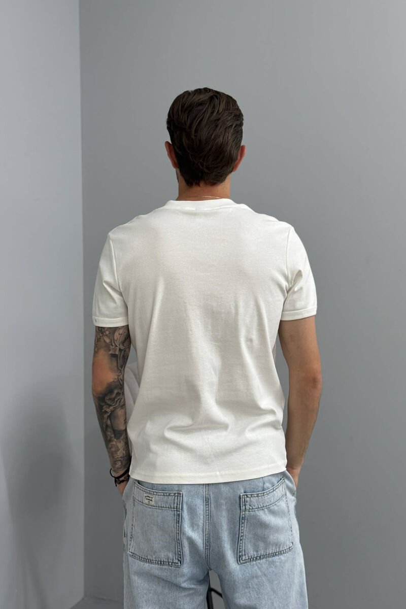 ONE COLOR V NECK MEN T-SHIRT WHITE-E BARDHE - 4