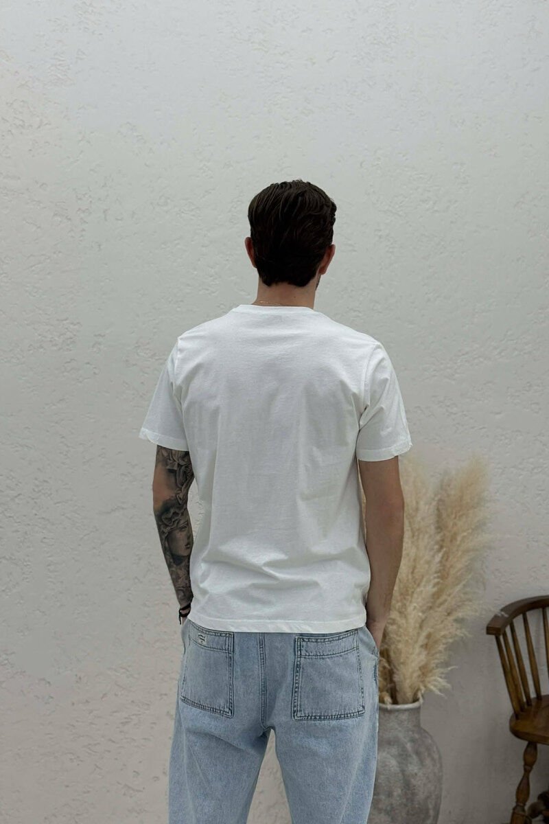 ONE COLOR V NECK MEN T-SHIRT WHITE-E BARDHE - 4
