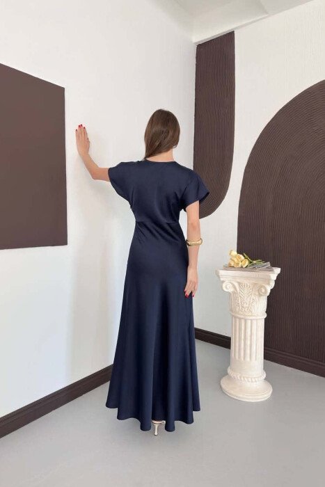 ONE COLOR V NECK SHINY WOMAN DRESS BLUE/BLU - 6