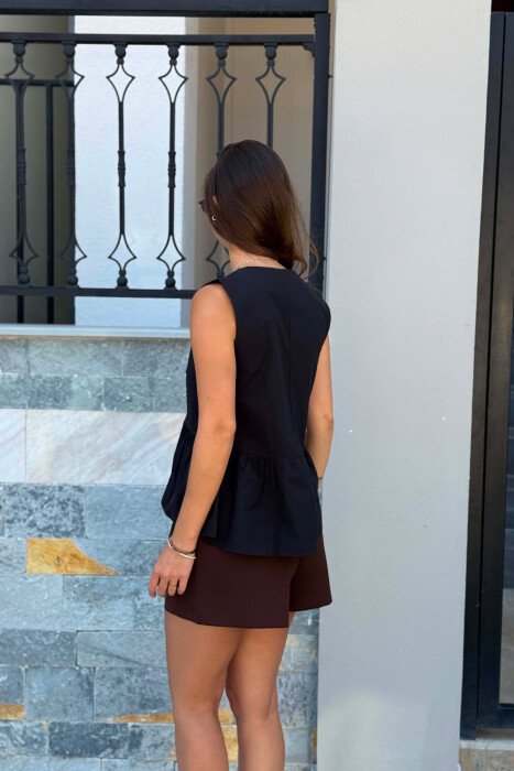 ONE COLOR V NECK SIMPLE WOMEN TANK TOP BLACK/ E ZEZE - 6
